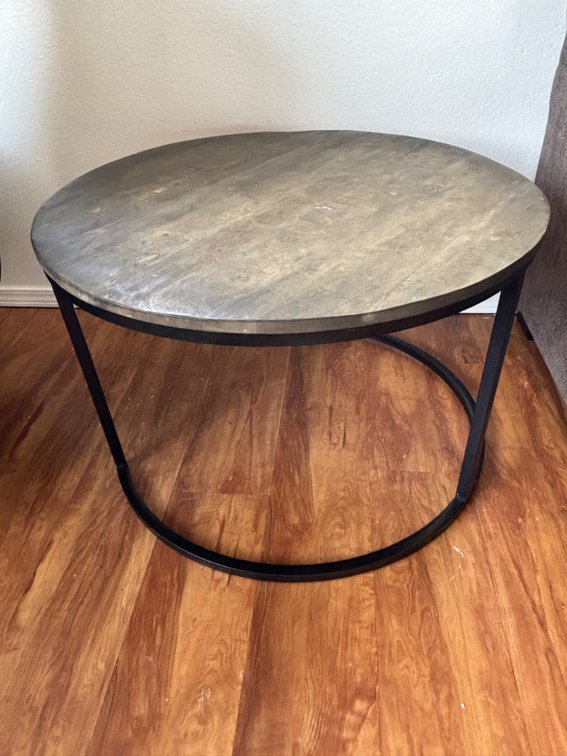 Rounded Coffee Table with Metal Base