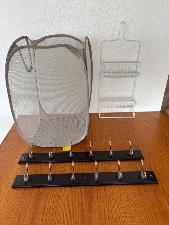 2 Hanging Hook Fixtures Laundry Basket and Shower Caddy