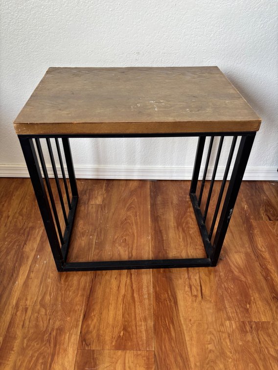 Wood Look Side Table with Black Metal Base