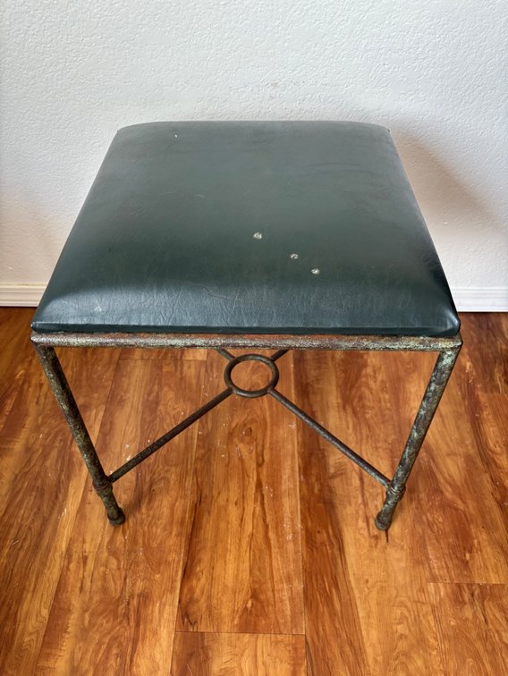Green Cushioned Stool with Copper Metal Base 