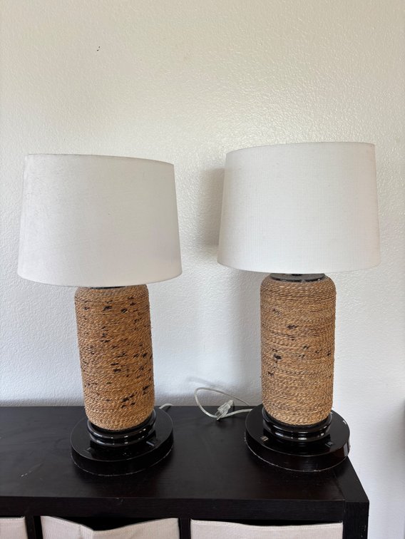 Pair of Island Style Seagrass Lamps with USB Ports