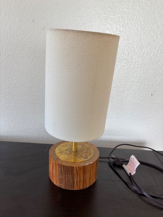 Cylindrical Wood Look Desk Lamp