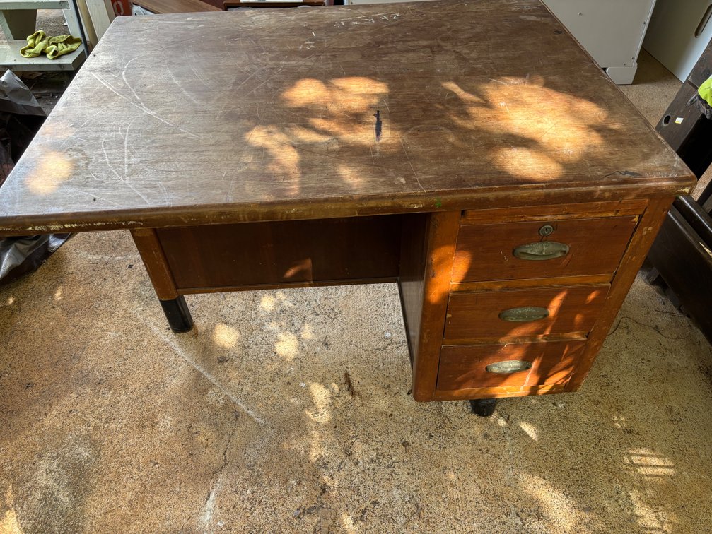 Vintage Wood Office Desk with Drawers