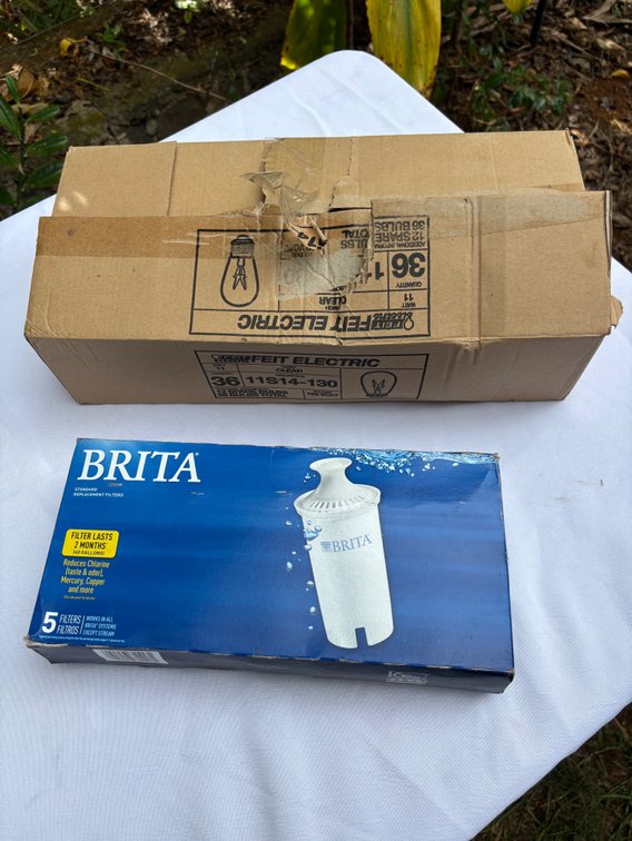 Box of Brita Replacement Filters & Partial Case of Bulbs