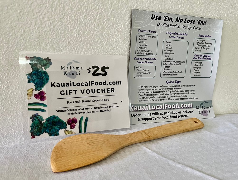 Malama Kauai $25 Gift Certificate, Magnet and Wooden Spoon