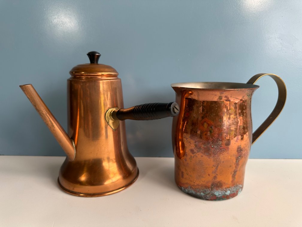 Vintage Copper Kitchen Set – Coffee/Tea Pot and Pitcher 