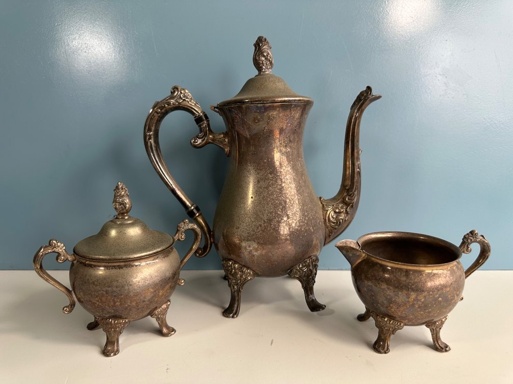 Vintage Suffolk Silversmiths Tea Set – Tea Pot, Sugar Bowl and Creamer 