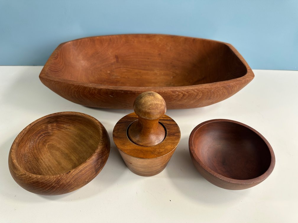 Wood Bowl Set with Mortar and Pestle - Various Wood, Including Teak