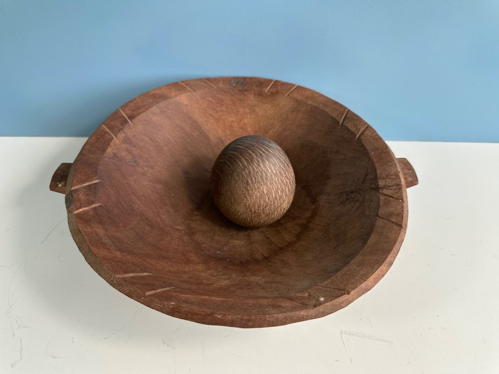 Handcrafted Wooden Bowl with Solid Wood Egg Accent