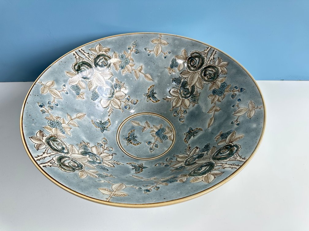 Large Pier 1 Imports Ceramic Bowl – Blue Floral with Butterflies