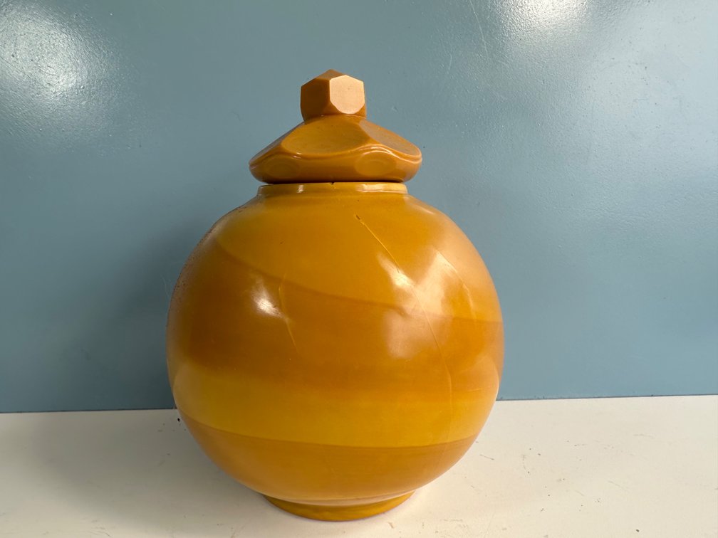 Butterscotch Jar with Lid – Approx. 8" Tall – Fun and Bright Home Décor Piece