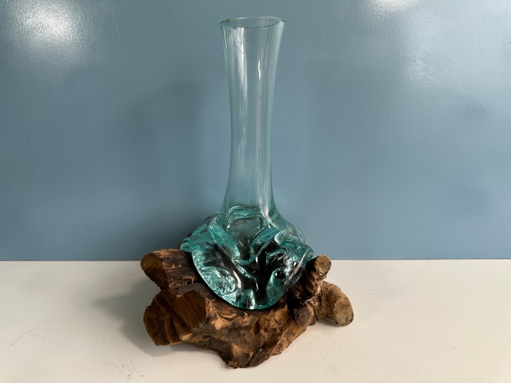 Unique Glass and Wood Vase 