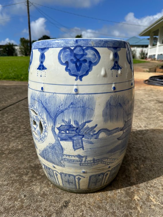 Vintage Chinese Porcelain Garden Stool – Chinoiserie Blue and White