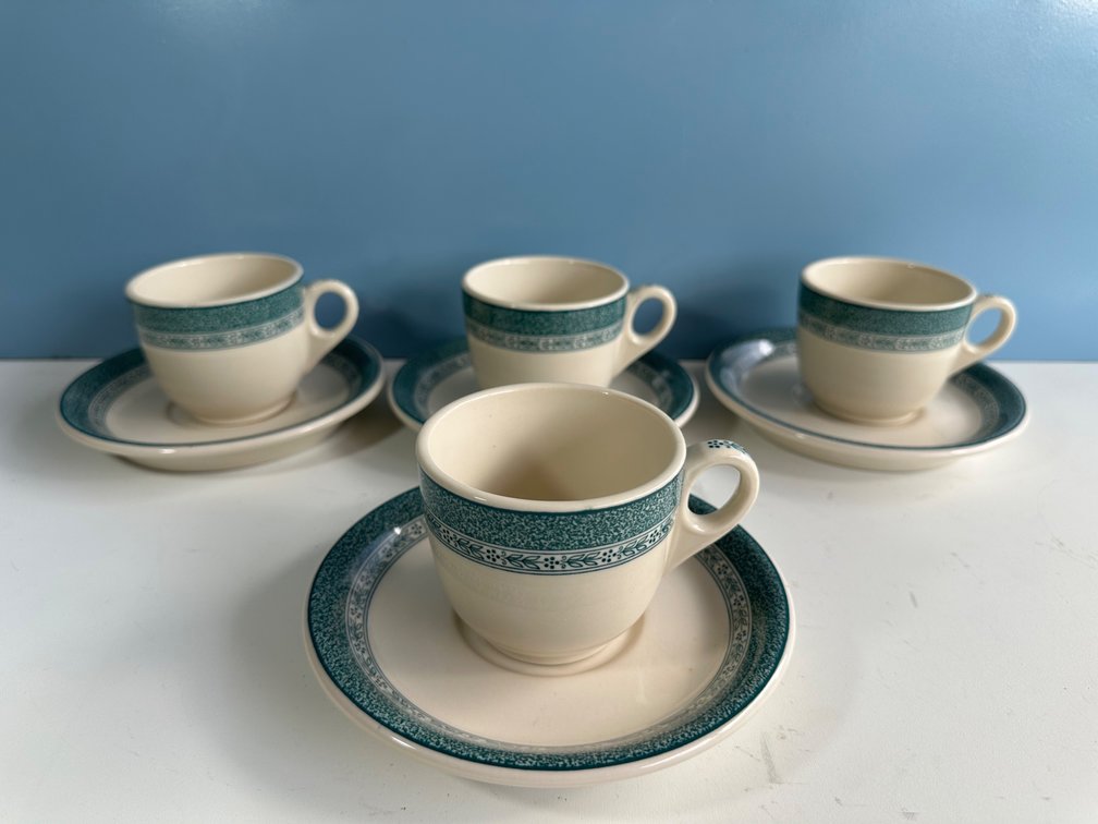 (X's 4) Set of Four Shenango China Ivory Cups and Saucers – Classic American Stoneware
