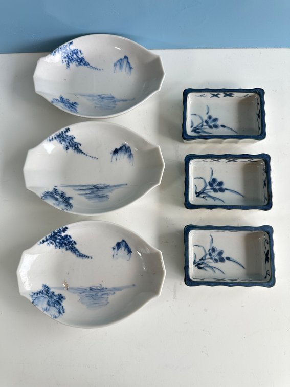 Set of Japanese Blue & White Porcelain Dishes – Marked "Made in Japan"