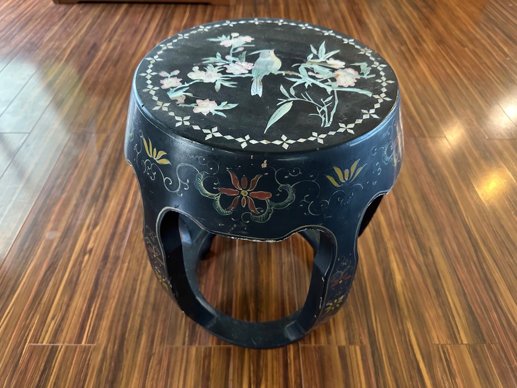 Elegant Inlaid Mother of Pearl Stool – Floral and Bird Motif, Exquisite Detailing