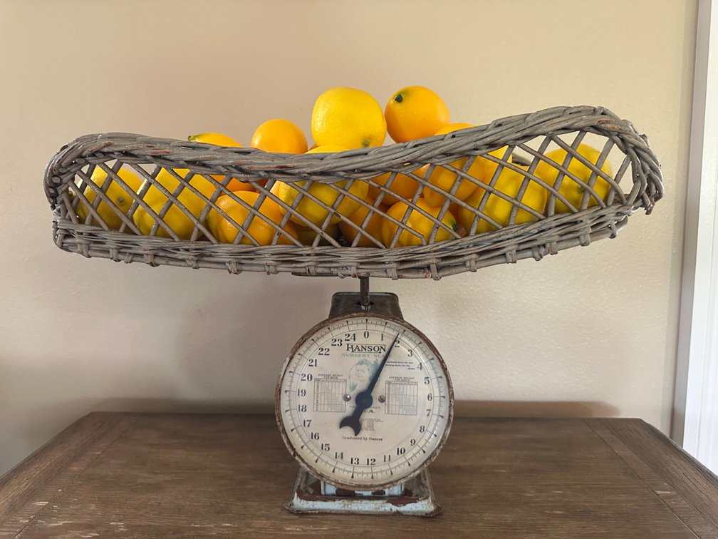 Vintage Hanson Nursery Scale with Decorative Forever Lemons