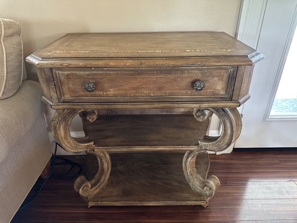 Hooker Furniture Side Table with Drawer, Shelves and Built-In Electrical Outlets 