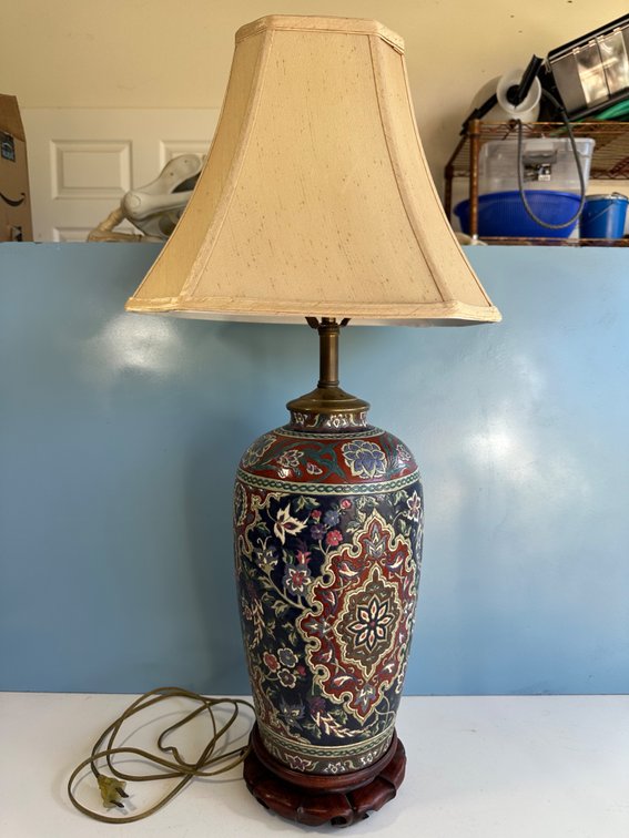 Decorative Table Lamp with Hand-Painted Floral Design and Neutral Shade
