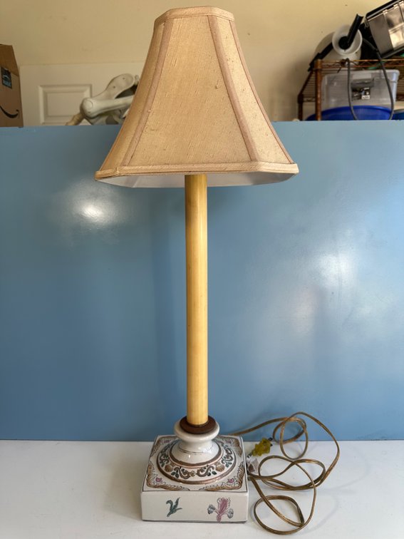 Elegant Hand-Painted Table Lamp with Square Ceramic Base