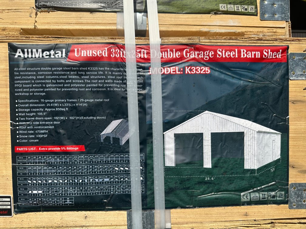 Allmetal Brand 33ft X 25ft  Double Garage Steel Barn Shed 