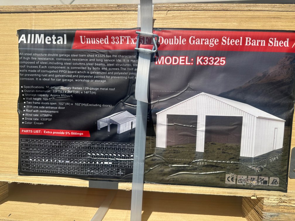 Allmetal Brand 33ft X 25ft  Double Garage Steel Barn Shed 