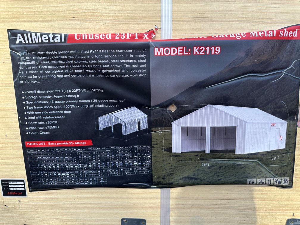 Allmetal Brand 23ft X 22ft Double Garage Metal Shed  - Damaged Box