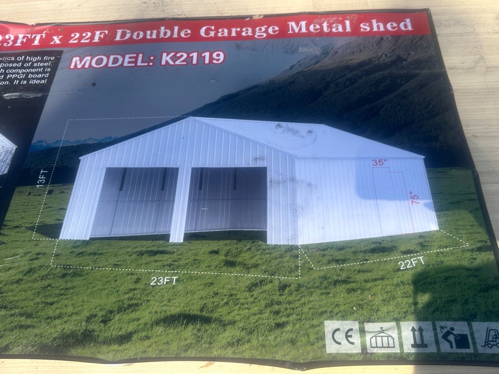Allmetal Brand 23ft X 22ft Double Garage Metal Shed - Damaged Box