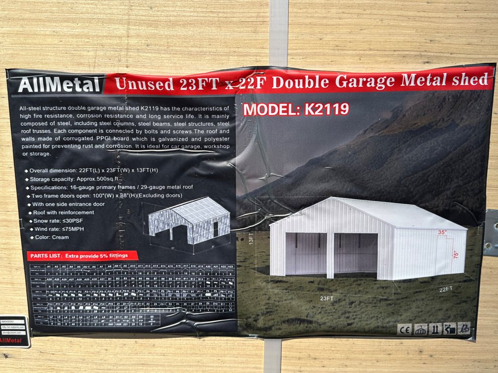 Allmetal Brand 23ft X 22ft Double Garage Metal Shed 