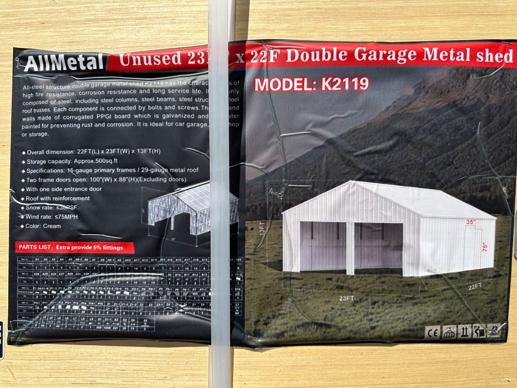 Allmetal Brand 23ft X 22ft Double Garage Metal Shed 