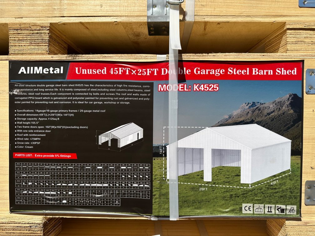 Allmetal Brand 45ft X 25ft Double Garage Steel Barn Shed 