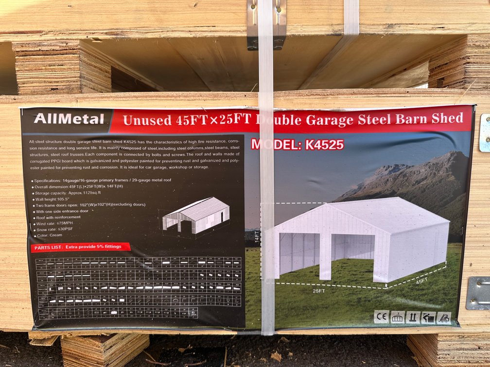 Allmetal Brand 45ft X 25ft Double Garage Steel Barn Shed 