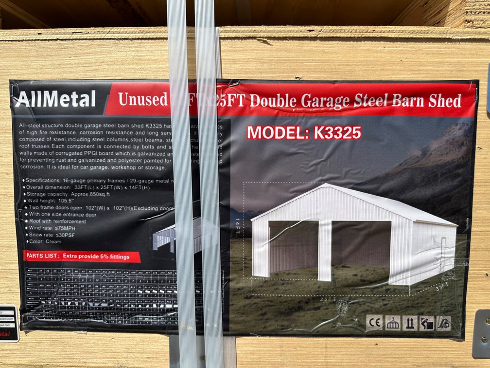 Allmetal Brand 33ft X 25ft Double Garage Steel Barn Shed 