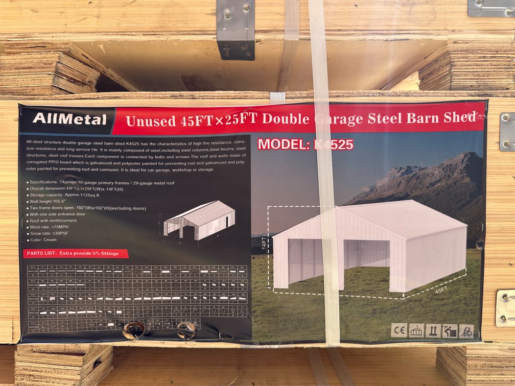 Allmetal Brand 45ft X 25ft Double Garage Steel Barn Shed