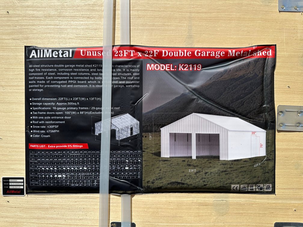 Allmetal Brand 23ft X 22ft Double Garage Metal Shed 