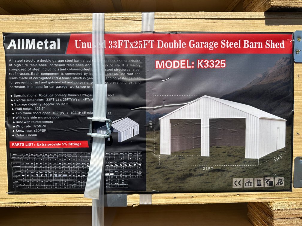 Allmetal Brand 33ft X 25ft Double Garage Steel Barn Shed