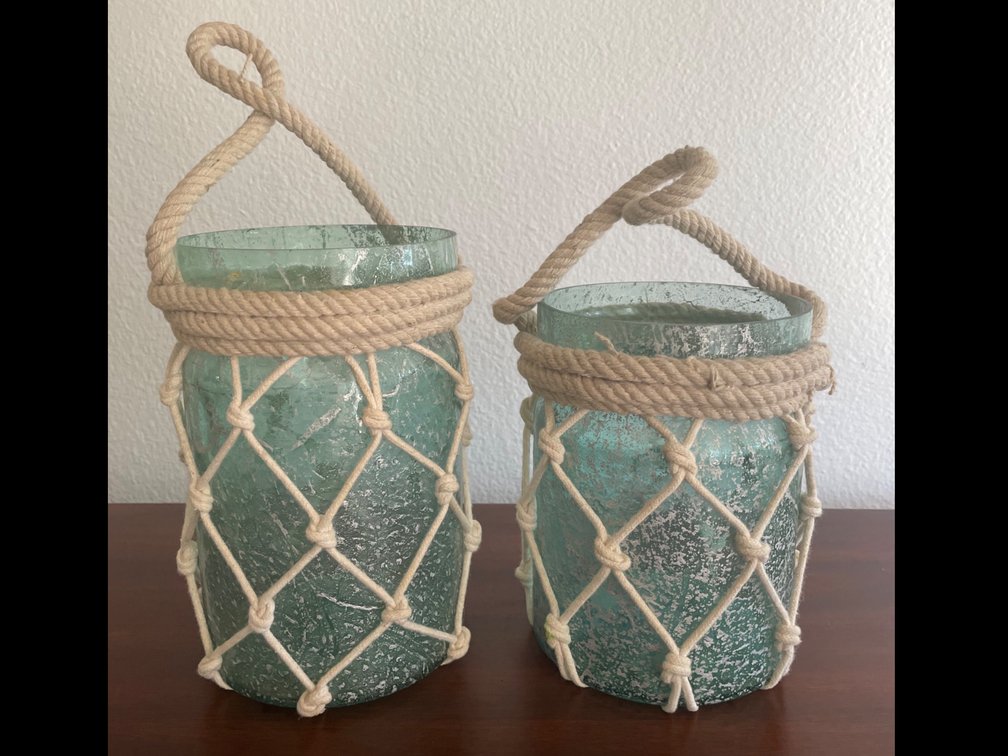 Green glass decorative jars