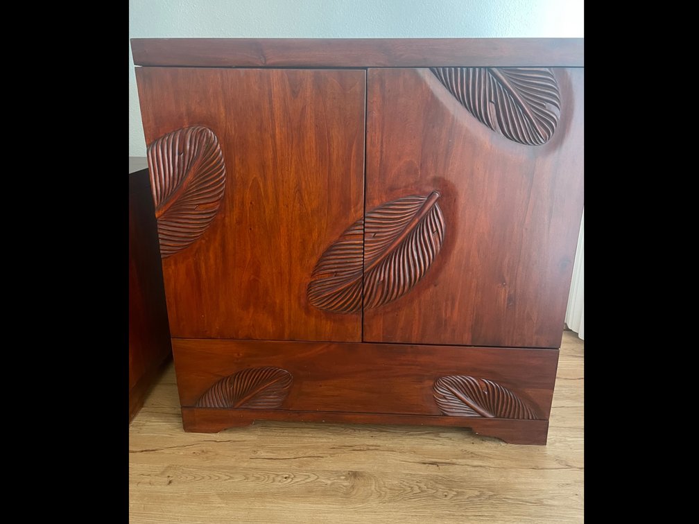 Wooden leaf stamped cabinet