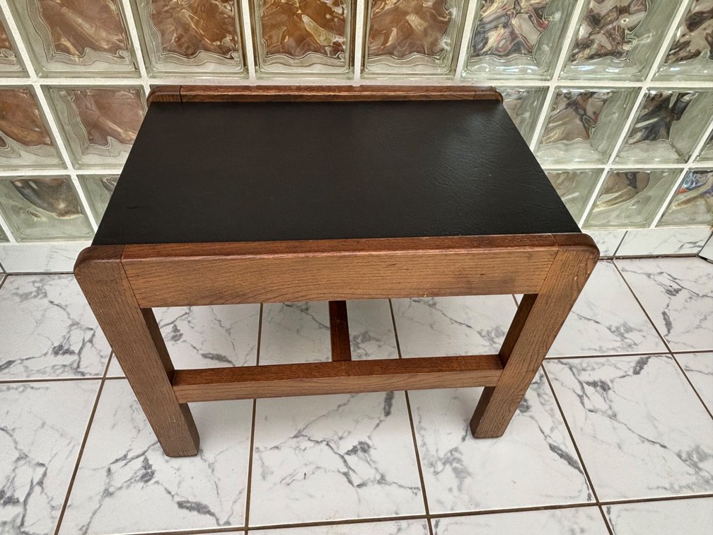 Wood Side Table With Leather Like Top