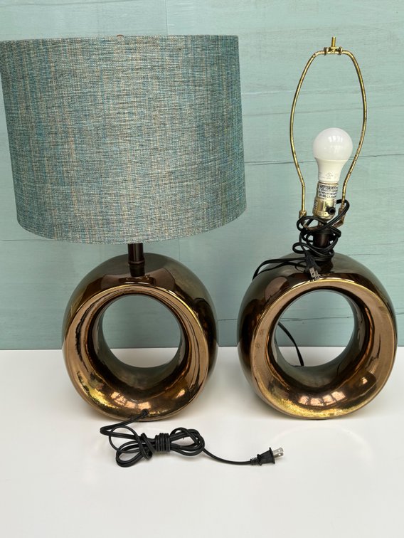 Pair of Metallic Round Table Lamps
