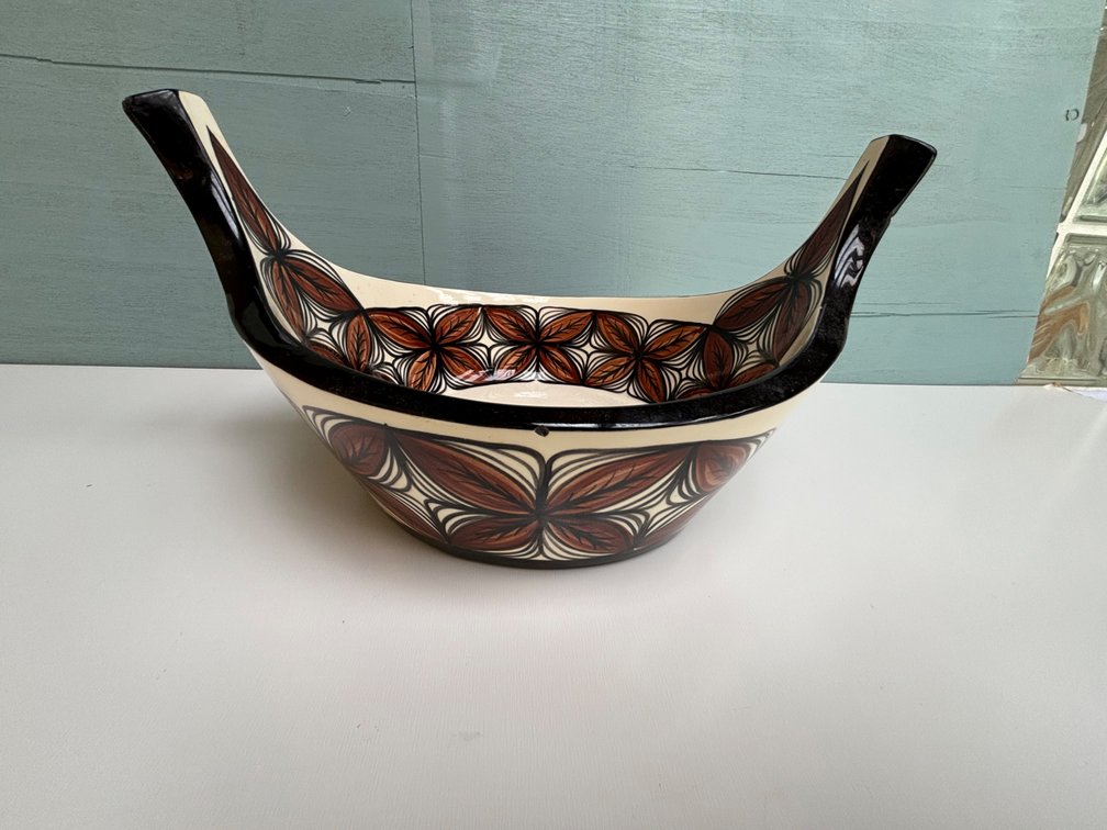 Unique Hand Painted 'Tapa' Pottery Bowl by Chi Hawaii