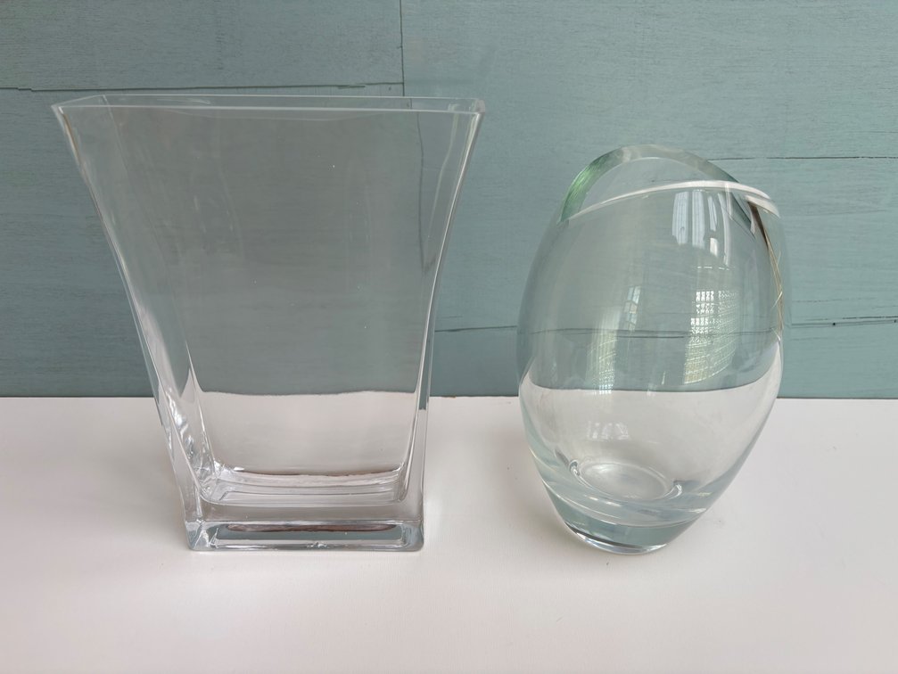 Thick Crystal Vase and Flared Chunky Glass Vase