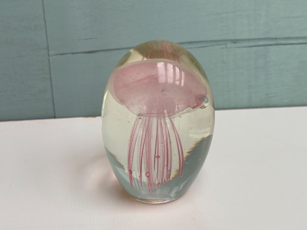 Pink Jellyfish Glass Paperweight by Dynasty Gallery