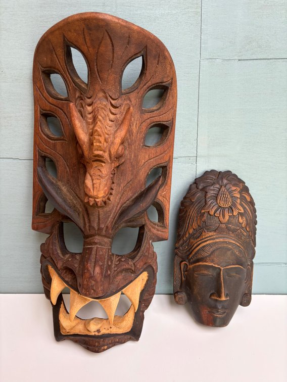 2 Intricately Carved Wooden Masks