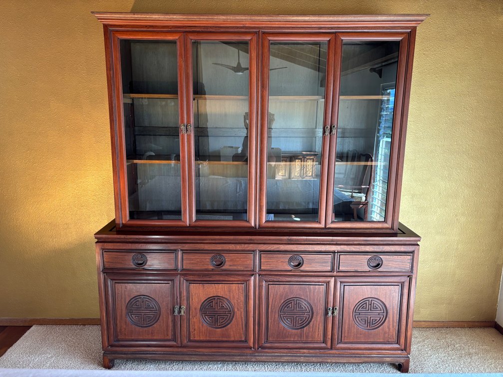 Vintage Solid Rosewood Buffet With Display Hutch 