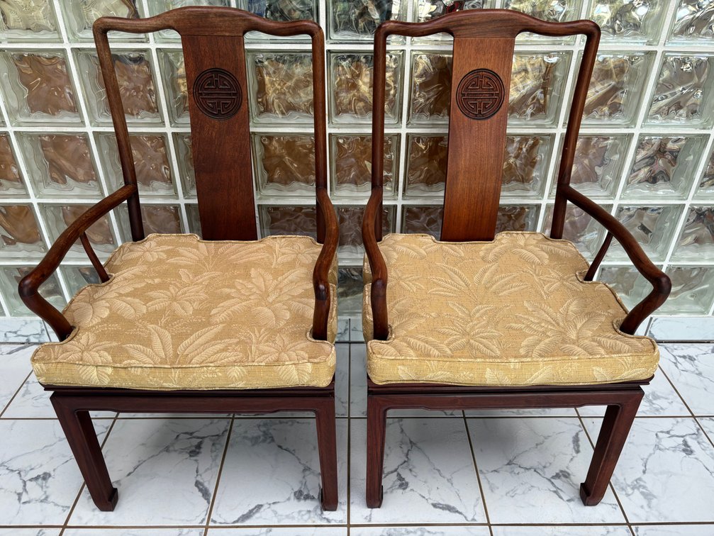 (X’s 2) Antique Rosewood Arm Chairs with Cushions