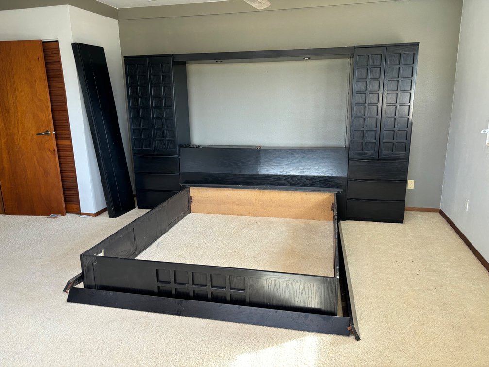 Terra Black Furniture Headboard Console with Storage and Bed Frame
