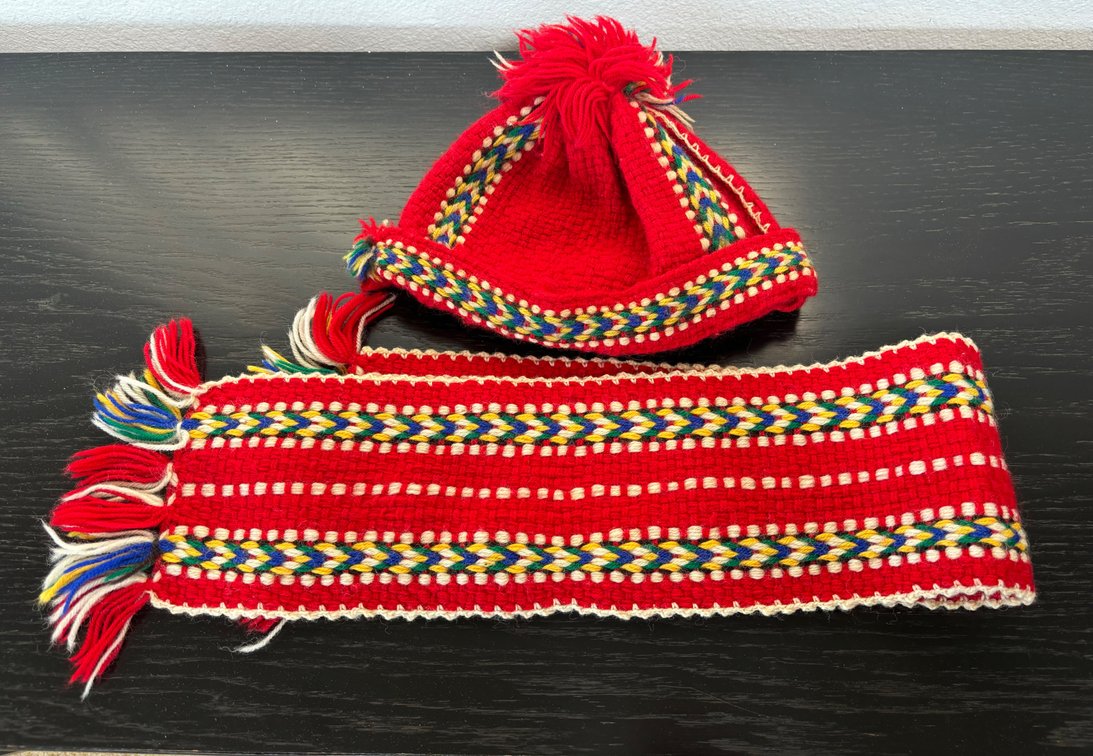 Hand Knitted Red Hat and Scarf
