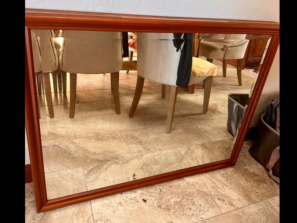 (X2) Set of Cherry wood frame beveled glass mirrors
