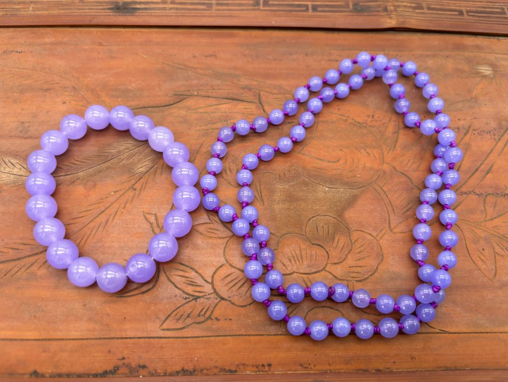Purple Jade Beaded Necklace & Bracelet